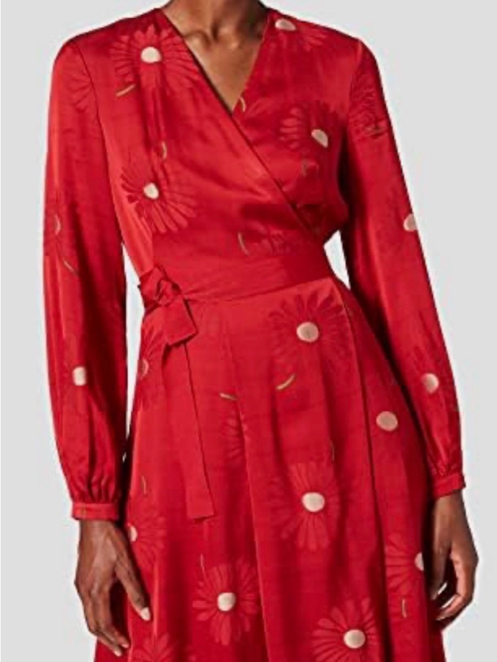 NWT LK Bennett Elspeth Red Floral Wrap-Style Long Sleeve Dress